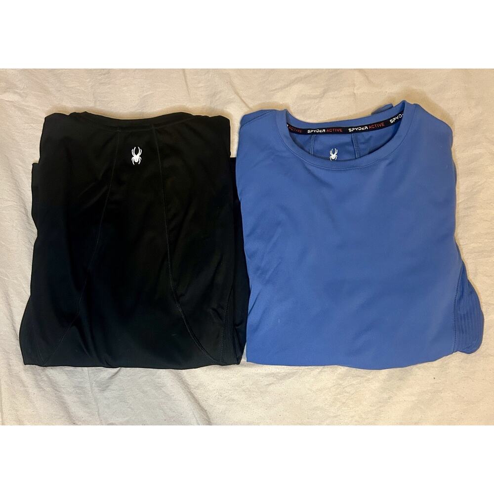 Spyder Women's Lot Of 2 Crewneck Base Layer Active Tops Black Blue Size Small